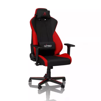 Spēļu krēsls Nitro Concepts S300 ar auduma sēdekli, regulējams augstums 128–140 cm, atzveltnes platums 56 cm, auduma sēdeklis (melns/sarkans)