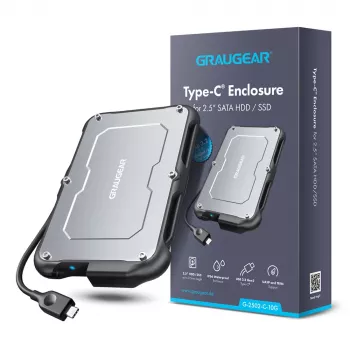 HDD/SSD korpuss GRAUGEAR G-2502-C-10G 2,5 collas Melns tērauds 6TB