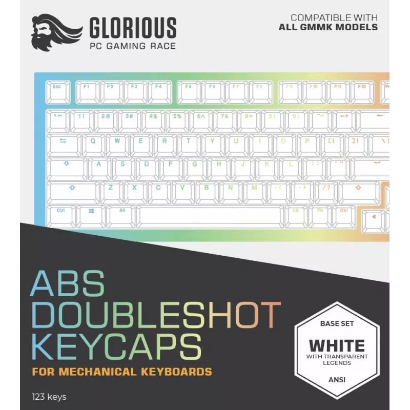 Glorious GMMK ABS Doubleshot V2 USA Base Kit taustiņu uzlikas, baltas