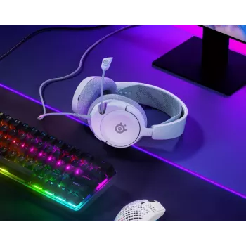 Austiņas STEELSERIES Arctis Nova 1 ar vadu 3,5 mm, binaurālas, balts, 1,2 m kabelis, noņemams, izvelkams mikrofons ar regulējamu statīvu