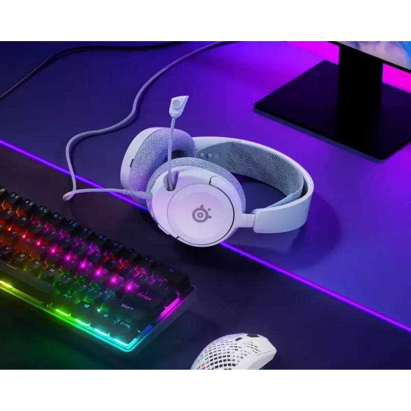 Austiņas STEELSERIES Arctis Nova 1 ar vadu 3,5 mm, binaurālas, balts, 1,2 m kabelis, noņemams, izvelkams mikrofons ar regulējamu statīvu