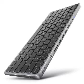 Axagon HMC-KB-US, USB 5Gbps centrmezgls ar tastatūru, HDMI 4K/60Hz, 3x USB-A, SD/mSD, audio, PD 100, ASV izkārtojums