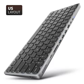 Axagon HMC-KB-US, USB 5Gbps centrmezgls ar tastatūru, HDMI 4K/60Hz, 3x USB-A, SD/mSD, audio, PD 100, ASV izkārtojums
