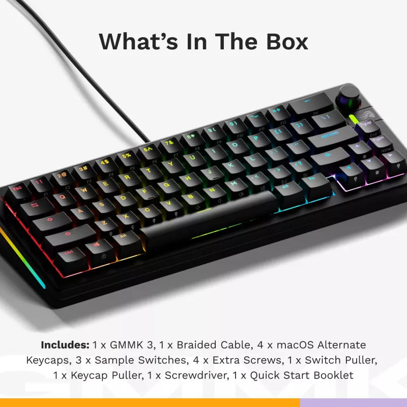 Mehāniskā spēļu tastatūra GLORIOUS GMMK 3 65% vadu USB, QWERTY US, RGB, melna