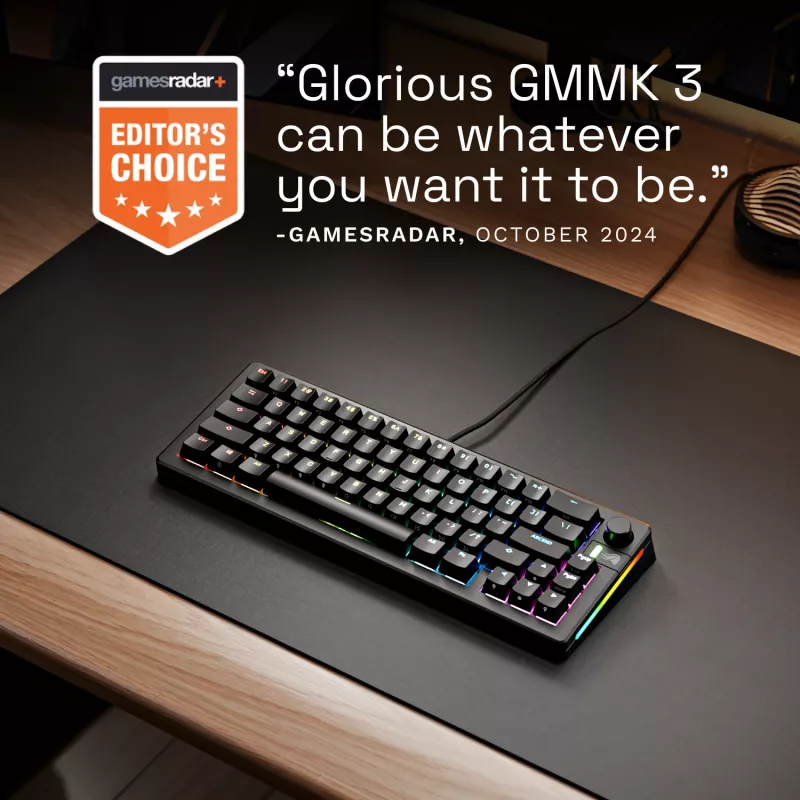 Mehāniskā spēļu tastatūra GLORIOUS GMMK 3 65% vadu USB, QWERTY US, RGB, melna