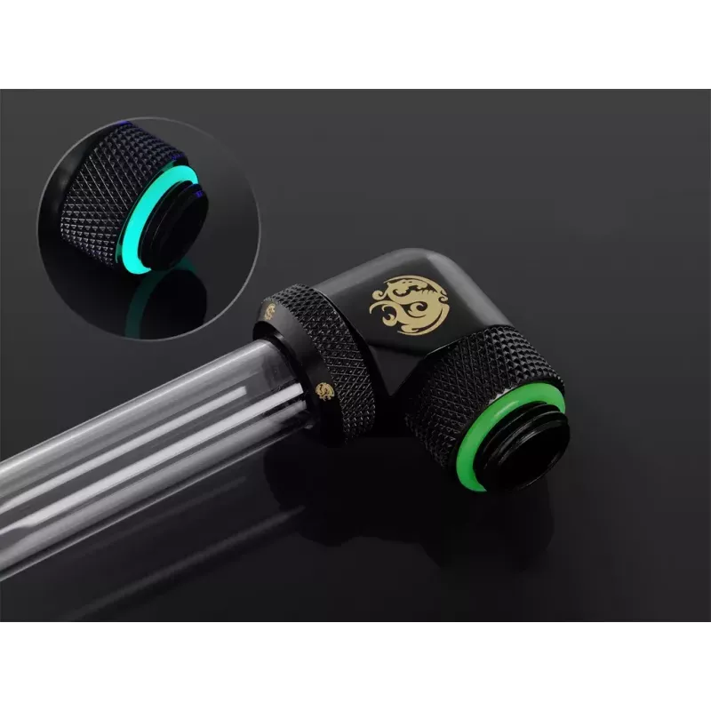 CPU/GPU šķidruma dzesēšanas armatūra BitsPower BP-MBE90RML misiņa 90° rotējošs adapteris 1/4 collas vītne melna