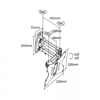 InLine sienas kronšteins TFT/LED/Plazmas ekrāniem 58–107 cm (23–42 collas) noliecams/grozāms, VESA 100x100–200x200, maks. 30 kg, melns
