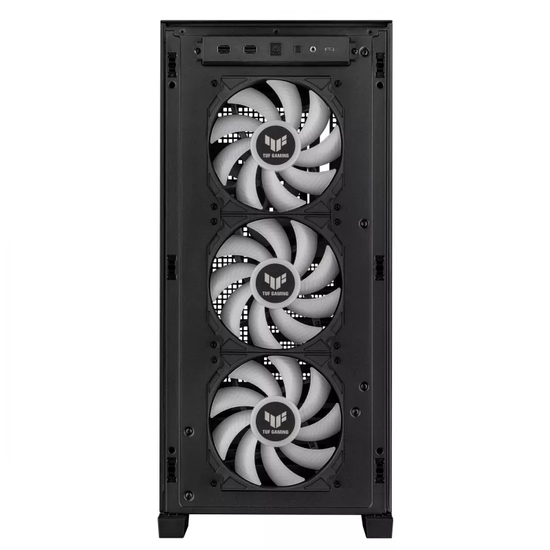 ASUS TUF Gaming GT302 ARGB, vidustorņa datora korpuss, melns — rūdīta stikla sānpaneļi, 3x140mm priekšējie + 1x140mm aizmugures ventilatori, USB-C