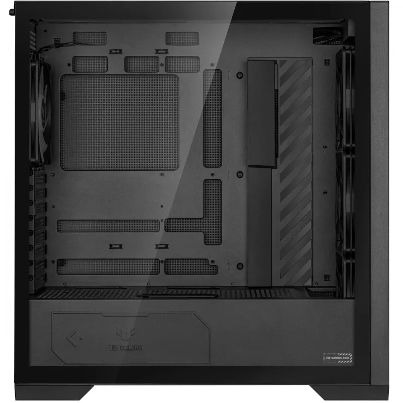 ASUS TUF Gaming GT302 ARGB, vidustorņa datora korpuss, melns — rūdīta stikla sānpaneļi, 3x140mm priekšējie + 1x140mm aizmugures ventilatori, USB-C