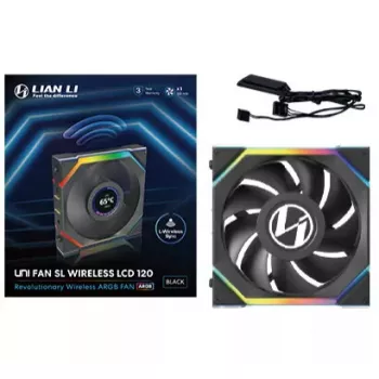 Fan Lian Li UNI FAN SL Wireless LCD 120 12 cm Melns 29,5 dB 50,08 cfm