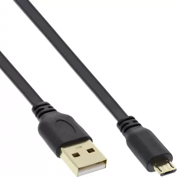 InLine Micro USB 2.0 plakanais kabelis USB A / Micro-B, melns / zelts, 3m