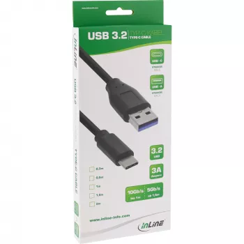 InLine USB 3.2 Gen.1x2 kabelis, USB-C vīrišķais / USB-A vīrišķais, melns, 0,5 m