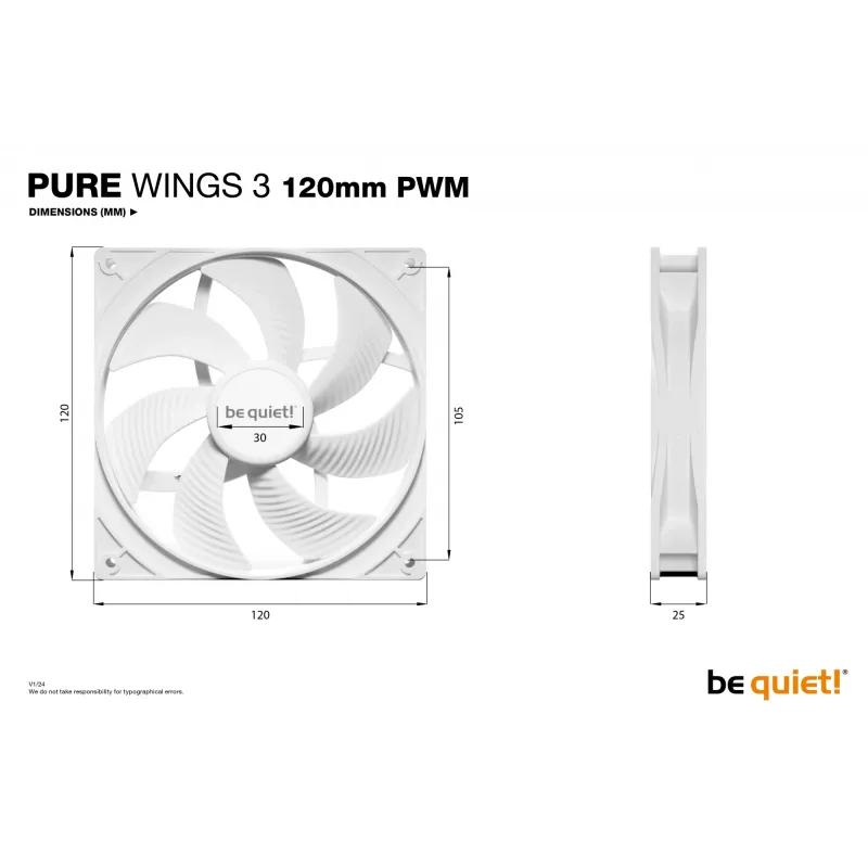 be quiet! Pure Wings 3 120 mm PWM balts datora korpusa ventilators 12 cm 1 gab.