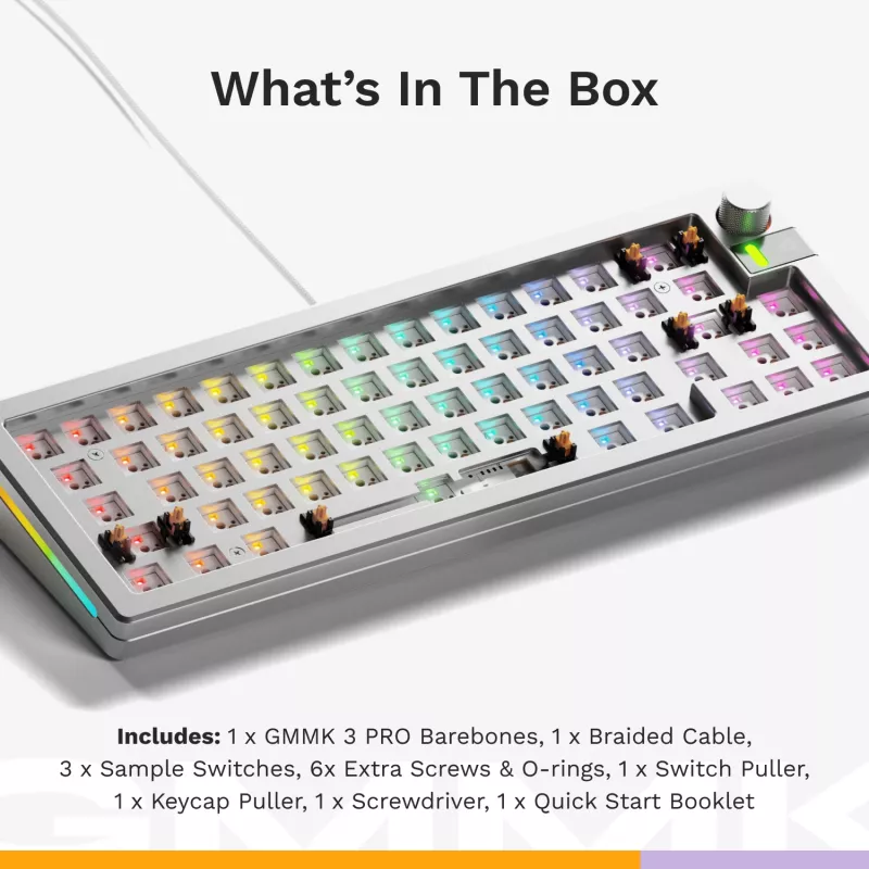 Mehāniskā tastatūra GLORIOUS GMMK 3 PRO 65% Barebones Vadu Sudraba — 65% USB RGB, 2 m kabelis