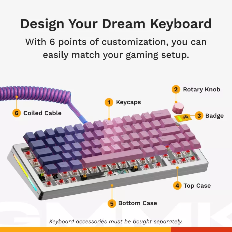 Mehāniskā tastatūra GLORIOUS GMMK 3 PRO 65% Barebones Vadu Sudraba — 65% USB RGB, 2 m kabelis