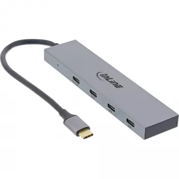 InLine USB 3.2 Gen.2 centrmezgls (10 Gb/s), 4 portu USB-C, OTG, alumīnija korpuss
