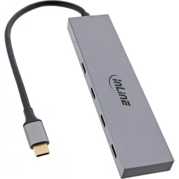 InLine USB 3.2 Gen.2 centrmezgls (10 Gb/s), 4 portu USB-C, OTG, alumīnija korpuss