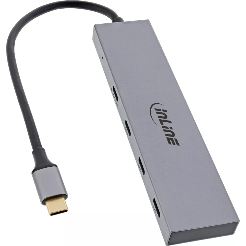 InLine USB 3.2 Gen.2 centrmezgls (10 Gb/s), 4 portu USB-C, OTG, alumīnija korpuss