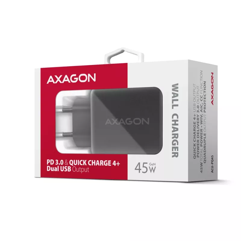 Lādētājs Axagon ACU-PQ45 QC 3.0 4.0 AFC FCP PPS PD 45W melns