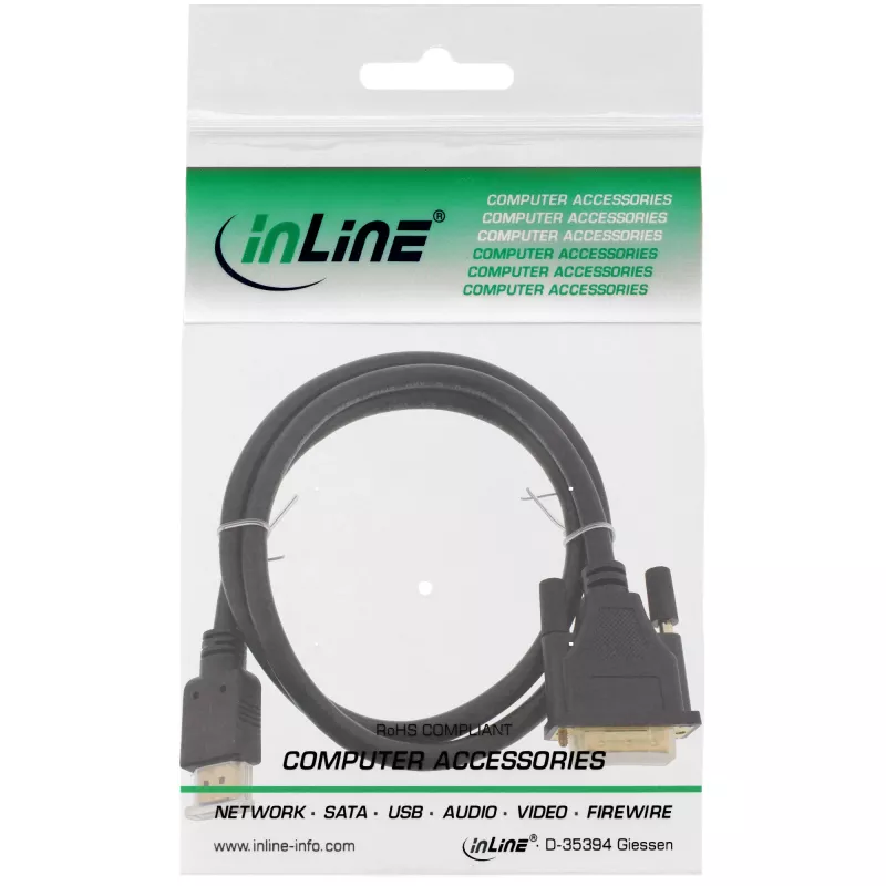 InLine HDMI–DVI kabelis, vīr./ 18+1 vīr., apzeltīts, 1 m