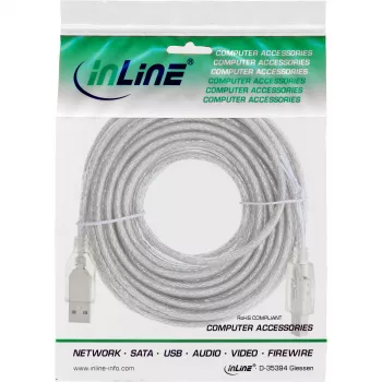 InLine USB 2.0 kabelis, A tipa vīrišķais / B tipa vīrišķais, caurspīdīgs, 10 m