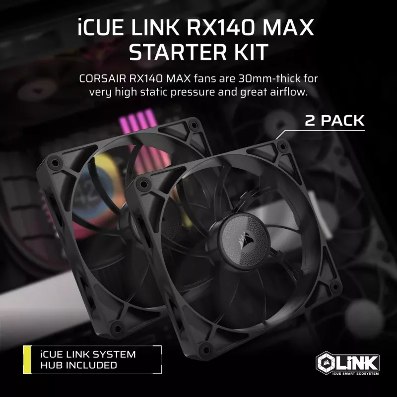 Ventilators Corsair iCUE LINK RX140 MAX 14 cm Melns 300-1600 RPM