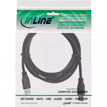 InLine USB 3.2 Gen.1 kabelis Type A vīr. / A vīr., melns, 0,3m