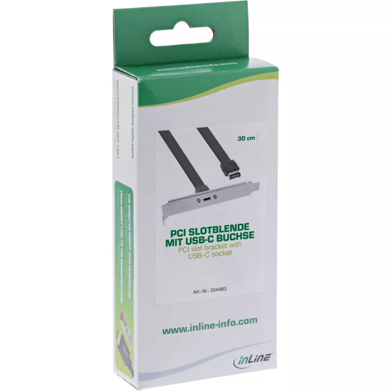 InLine PCI slota kronšteins, USB-C uz USB 3.2 priekšējā paneļa Key-A iekšējais, 0,5 m