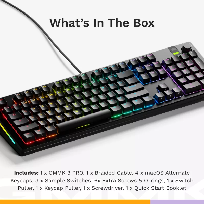 Mehāniskā spēļu tastatūra GLORIOUS GMMK 3 PRO 100% salikta vadu USB melna US QWERTY RGB