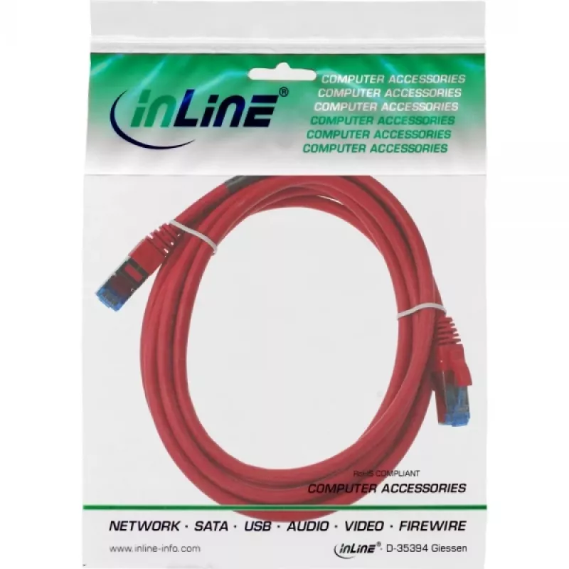 InLine komutācijas kabelis S/FTP PiMF Cat.6A halogen free 500MHz red 2m