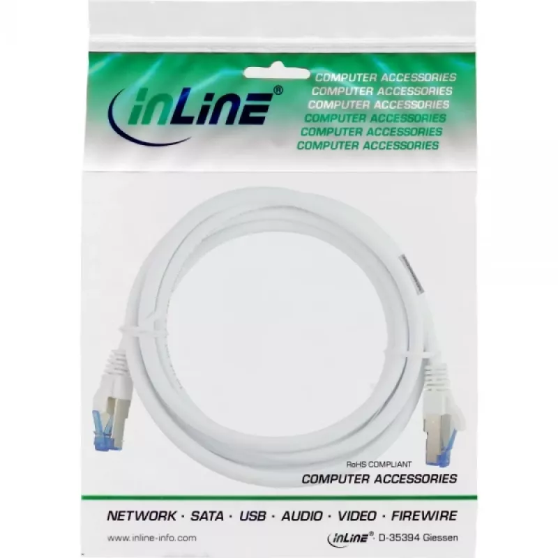 InLine komutācijas kabelis S/FTP PiMF Cat.6A halogen free 500MHz balta 1.5m