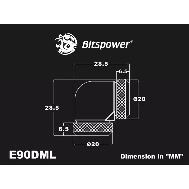 Kompresijas līkums BitsPower Carbon Melns BP-CBE90DML — misiņa 90° savienotājs, ogles melna apdare, 1 gab.