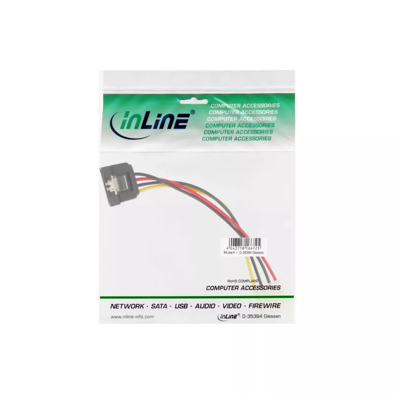 InLine SATA strāvas adaptera kabelis 4pin Molex / 15pin SATA ar fiksatoru 0,15m