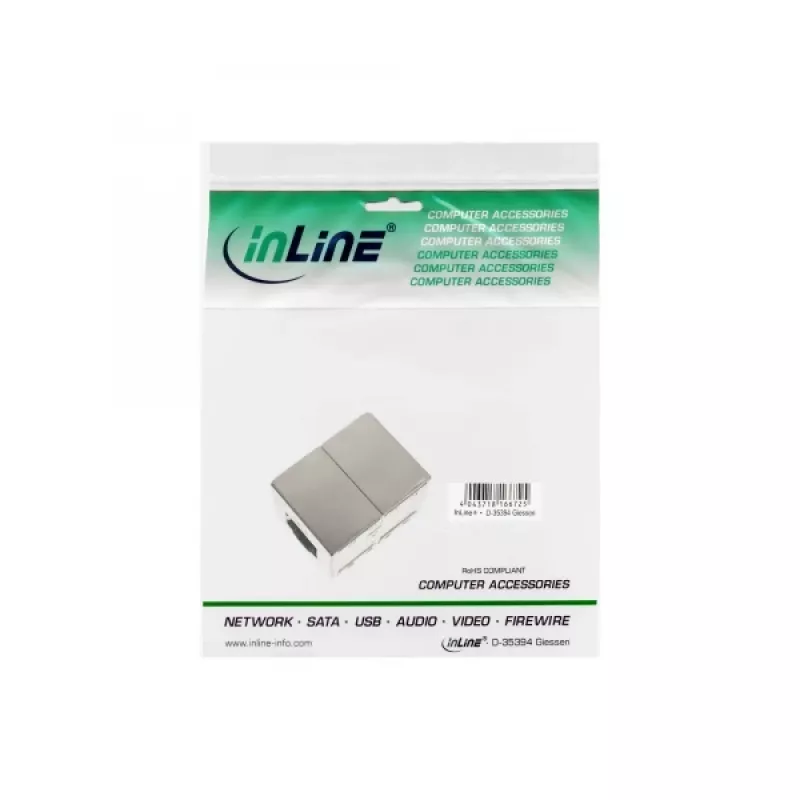 InLine Cat.6 adapteris, pilnībā ekranēts metāla, 2x RJ45 ligzda–ligzda, tiešs