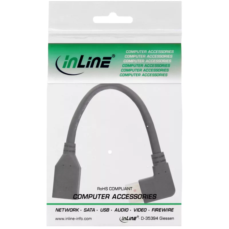 InLine DisplayPort 1.4 adaptera kabelis M/F, 8K4K, leņķveida right, Melns/gold