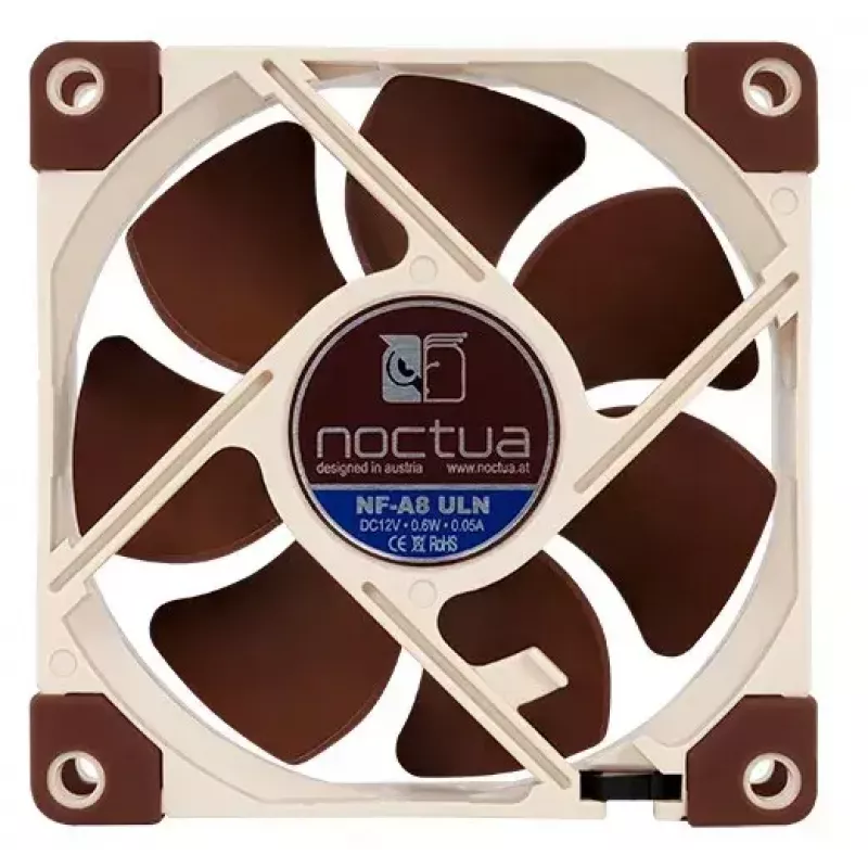 Fan Noctua NF-A8 ULN — 80 mm korpusa ventilators, 12 V, 1100–1400 RPM, 34.8 m³/h, 0.6 W, 6.5–10.4 dB