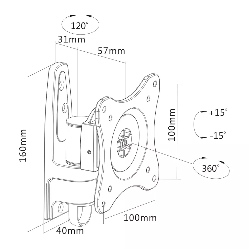 InLine sienas stiprinājums, monitoriem līdz 69 cm (27 collām), maks. 15 kg