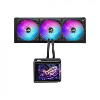 Universāls šķidruma dzesētājs ASUS ROG Ryuo IV SLC 360 ARGB — 120 mm ventilatori, 360 mm radiators, melns
