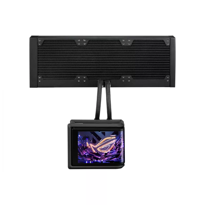 Universāls šķidruma dzesētājs ASUS ROG Ryuo IV SLC 360 ARGB — 120 mm ventilatori, 360 mm radiators, melns