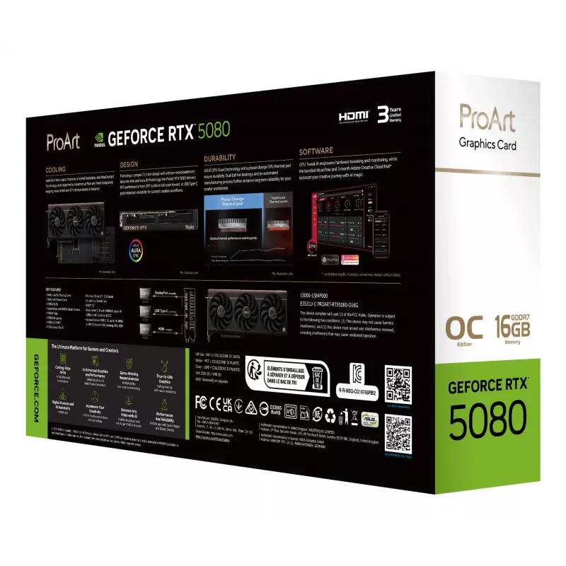 Grafikas karte ASUS GeForce RTX 5080 16 GB GDDR7 PCIe 5.0, 256-bit, OC, 3 ventilatori, 304 mm