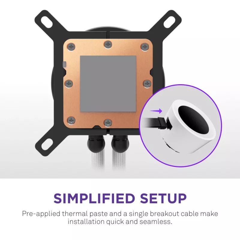 Universāls šķidruma CPU dzesētājs NZXT Kraken Plus RGB 240 — 120 mm ventilatori, FDB gultnis, balts
