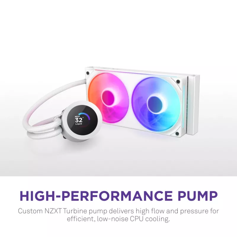 Universāls šķidruma CPU dzesētājs NZXT Kraken Plus RGB 240 — 120 mm ventilatori, FDB gultnis, balts