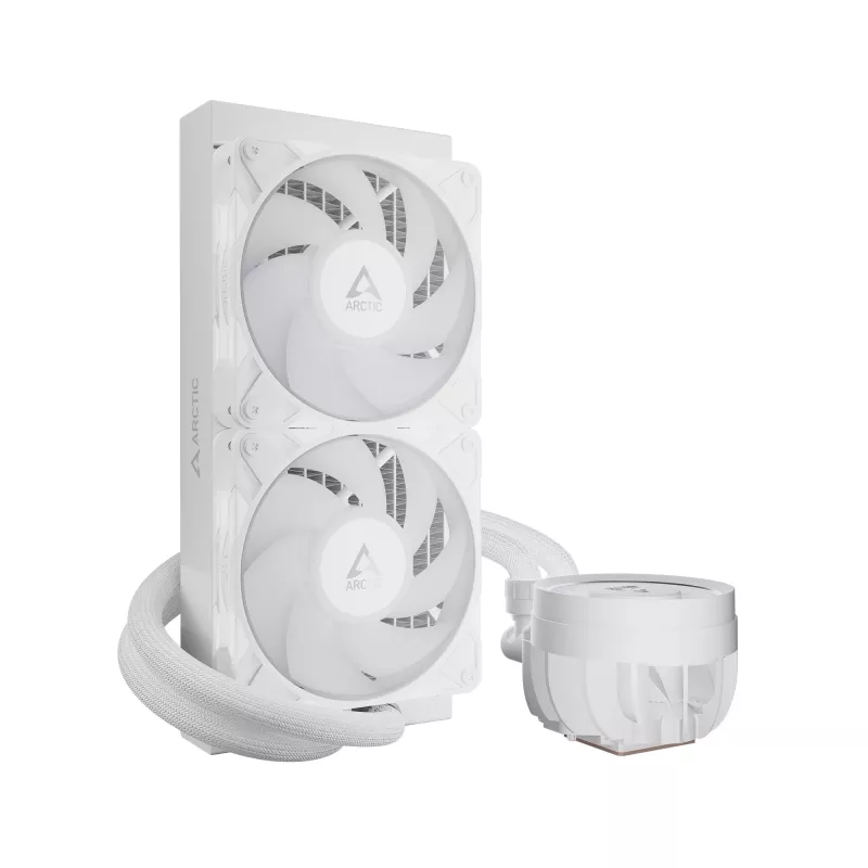 Viss-vienā šķidruma CPU dzesētājs Arctic Liquid Freezer III Pro 240 A-RGB — 240 mm, 120 mm ventilatori, balts, saderīgs ar LGA1700/AM4/AM5