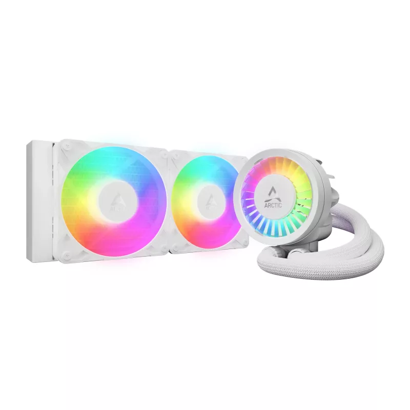 Viss-vienā šķidruma CPU dzesētājs Arctic Liquid Freezer III Pro 240 A-RGB — 240 mm, 120 mm ventilatori, balts, saderīgs ar LGA1700/AM4/AM5