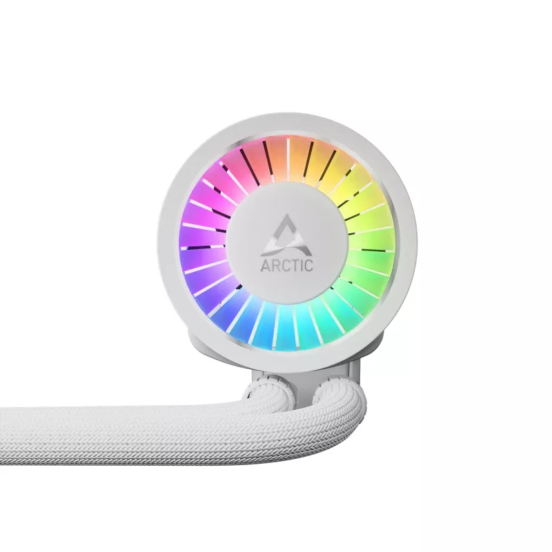 Viss-vienā šķidruma CPU dzesētājs Arctic Liquid Freezer III Pro 240 A-RGB — 240 mm, 120 mm ventilatori, balts, saderīgs ar LGA1700/AM4/AM5