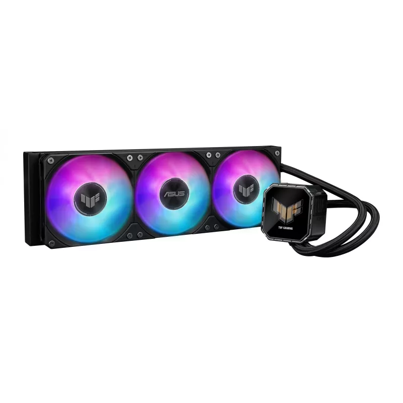Universāls šķidruma dzesētājs ASUS TUF Gaming LC III 360 ARGB LCD — 360 mm radiators, 3x 120 mm ventilatori, Socket AM5/AM4/LGA1700/LGA1200, Melns
