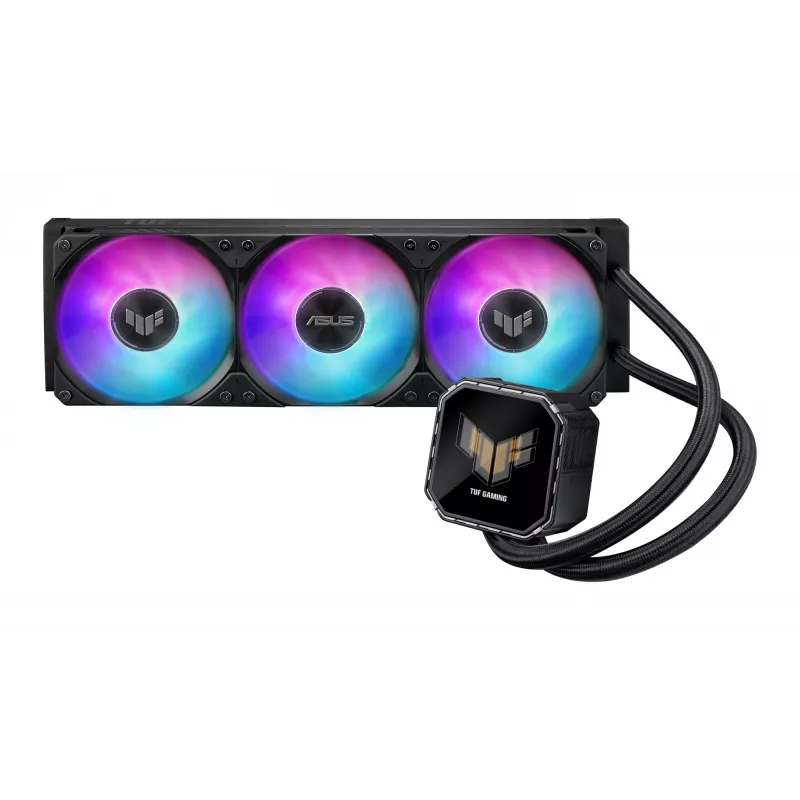 Universāls šķidruma dzesētājs ASUS TUF Gaming LC III 360 ARGB LCD — 360 mm radiators, 3x 120 mm ventilatori, Socket AM5/AM4/LGA1700/LGA1200, Melns