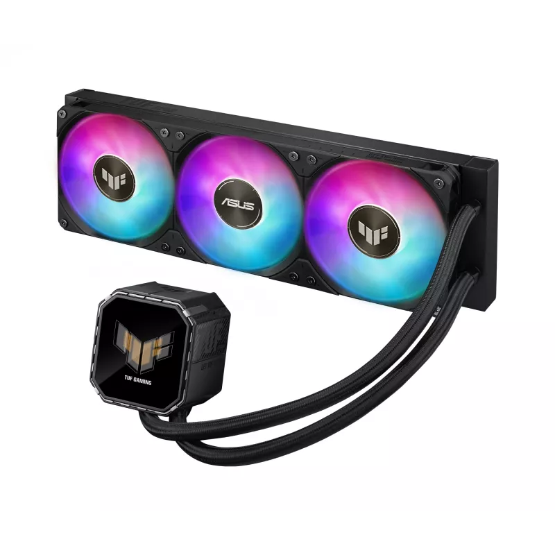 Universāls šķidruma dzesētājs ASUS TUF Gaming LC III 360 ARGB LCD — 360 mm radiators, 3x 120 mm ventilatori, Socket AM5/AM4/LGA1700/LGA1200, Melns