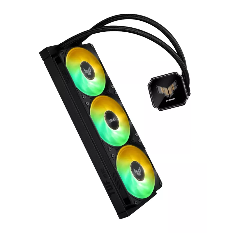 Universāls šķidruma dzesētājs ASUS TUF Gaming LC III 360 ARGB LCD — 360 mm radiators, 3x 120 mm ventilatori, Socket AM5/AM4/LGA1700/LGA1200, Melns