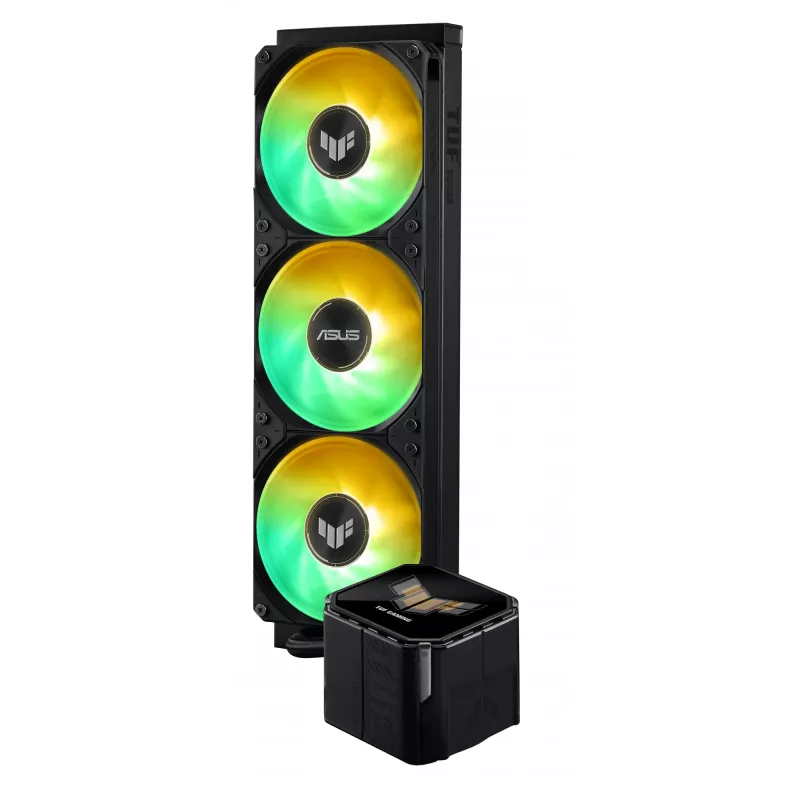 Universāls šķidruma dzesētājs ASUS TUF Gaming LC III 360 ARGB LCD — 360 mm radiators, 3x 120 mm ventilatori, Socket AM5/AM4/LGA1700/LGA1200, Melns